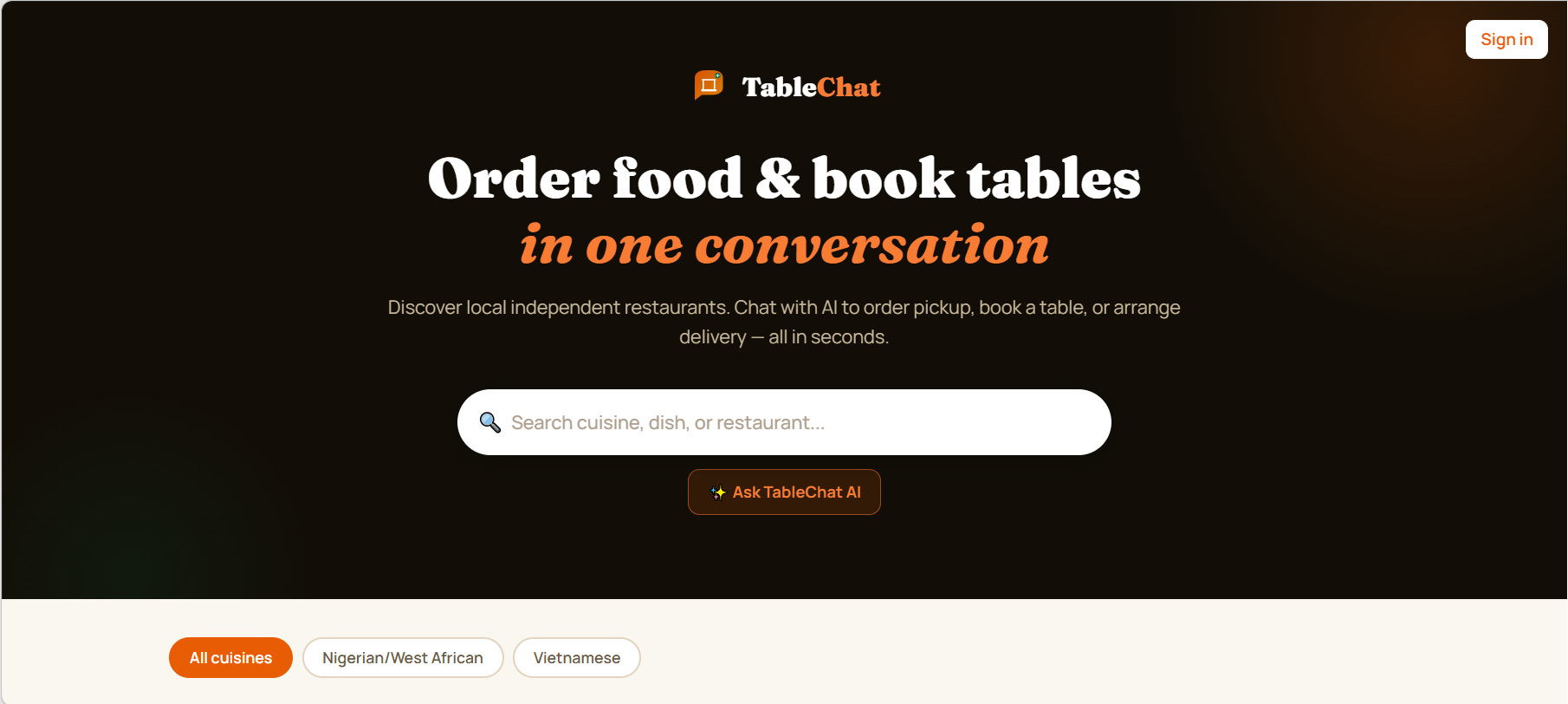TableChat diner discovery interface